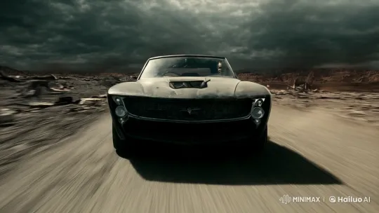 Man Drives Through Fiery Wasteland, Witnessing Distant Explosion – AI Generated Video | Hailuo AI