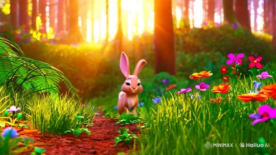 Enchanted Rabbit Frolics in Lush Forest Glade – AI Generated Video | Hailuo AI