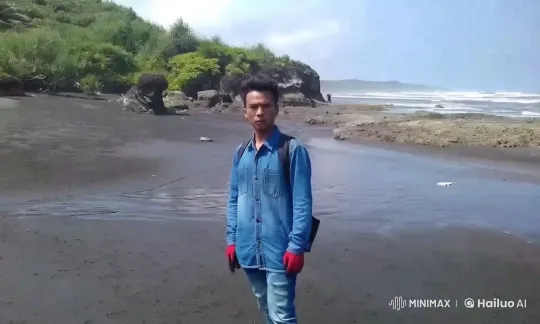Young Man on Black Sand Beach with Live2D Animation – AI Generated Video | Hailuo AI
