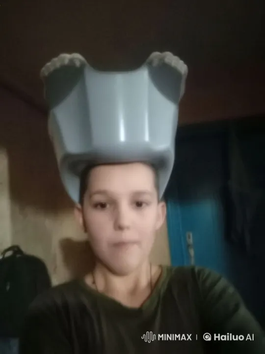Whimsical Person in Dim Room with Basin on Head – AI Generated Video | Hailuo AI
