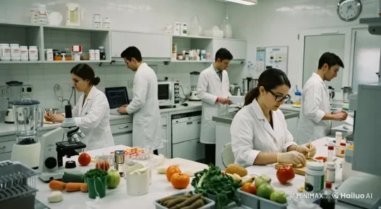Nutritionists at Work in a Sanitized Lab Environment – AI Generated Video | Hailuo AI