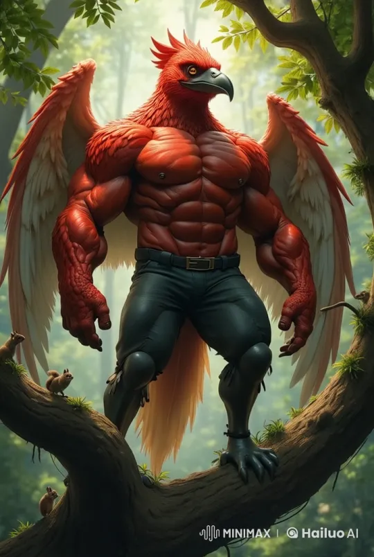 Muscular Bird-Like Creature Walks Confidently on the Branch – AI Generated Video | Hailuo AI