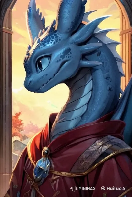 Blue Dragon Stands in Grand Archway at Sunset – AI Generated Video | Hailuo AI