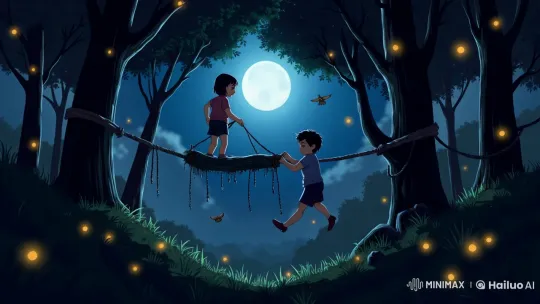 Nighttime Treehouse Adventure: Friendship & Courage – AI Generated Video | Hailuo AI