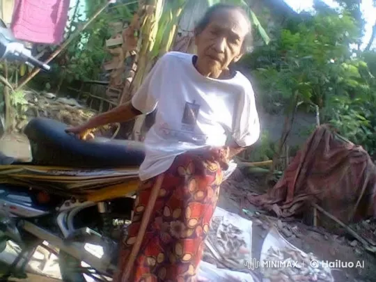 Elderly Woman by Motorcycle in Rural Setting – AI Generated Video | Hailuo AI