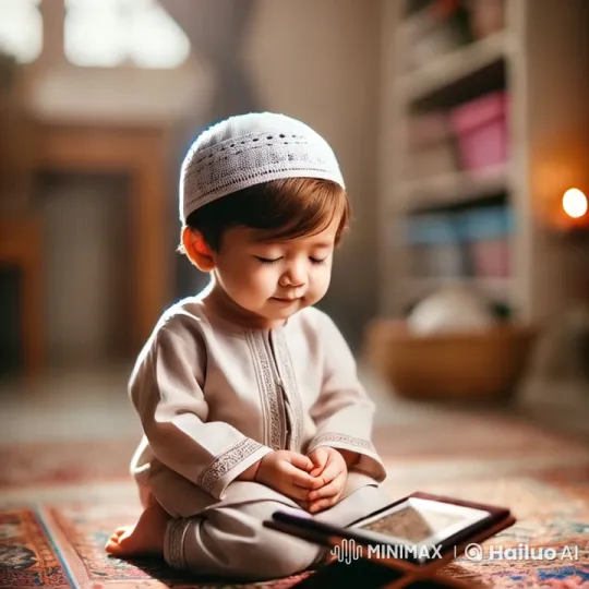 Muslim Boy Prays with Musical Ensemble in Serene Setting – AI Generated Video | Hailuo AI