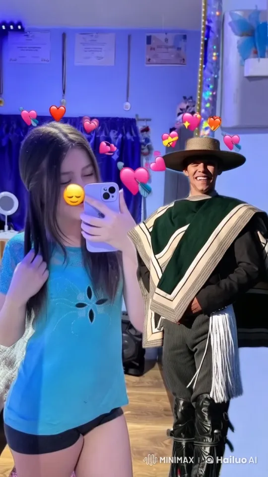 Young Woman and Andean Figure Share a Playful Moment – AI Generated Video | Hailuo AI