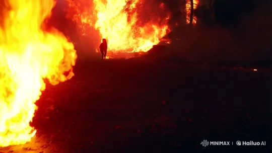 Teenager Bravely Sprints Through Inferno's Destruction – AI Generated Video | Hailuo AI