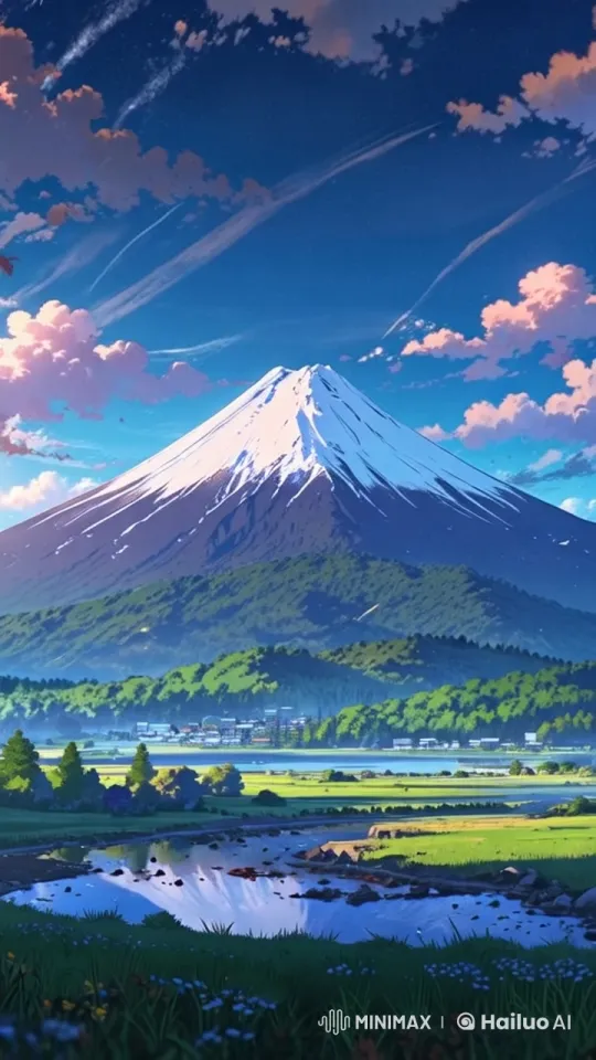 Serene Landscape with Mount Fuji and Dynamic Sky – AI Generated Video | Hailuo AI