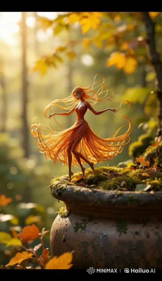 Autumn Leaves Figure Dances on Terracotta Pot – AI Generated Video | Hailuo AI