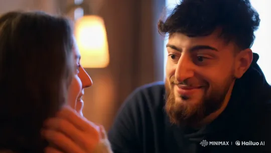 Couple Shares Intimate Moment in Cozy, Dimly Lit Room – AI Generated Video | Hailuo AI