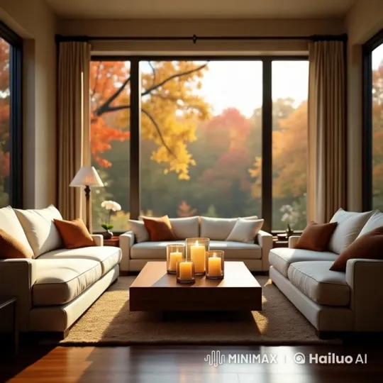 Autumn Living Room with Candles and Moving Shadows – AI Generated Video | Hailuo AI