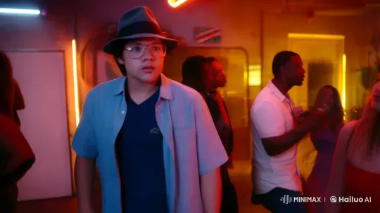 Determined Young Man in Neon-Lit Room – AI Generated Video | Hailuo AI