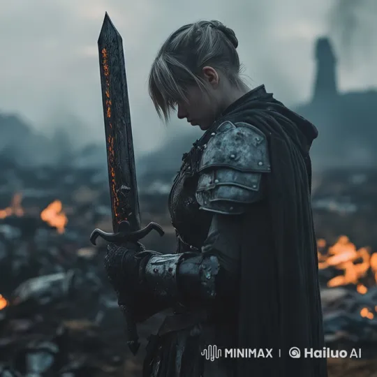 Warrior Pays Tribute Amidst Battle's Aftermath – AI Generated Video | Hailuo AI