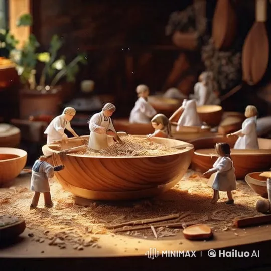 Tiny Lilliputian Artisans Craft Wooden Bowls – AI Generated Video | Hailuo AI