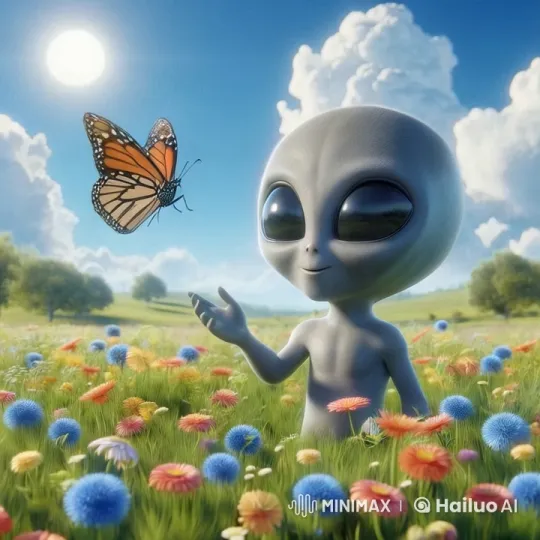 Alien Explores Enchanted Meadow with Awe – AI Generated Video | Hailuo AI
