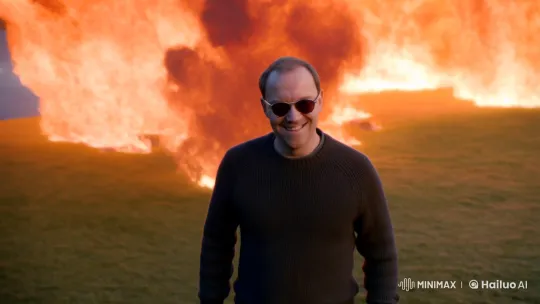 Confident Man Walks Through Explosion in Slow Motion – AI Generated Video | Hailuo AI