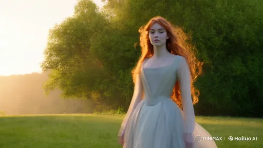 Red-Haired Woman Meets Majestic Dragon in Enchanted Meadow – AI Generated Video | Hailuo AI