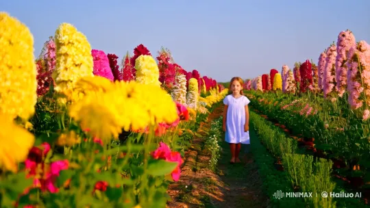 Innocence and Wonder at a Majestic Flower Farm – AI Generated Video | Hailuo AI