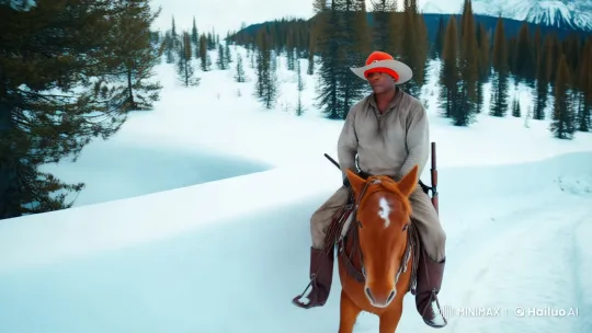 Brave Cowboy Rides Through Snowy Wilderness – AI Generated Video | Hailuo AI