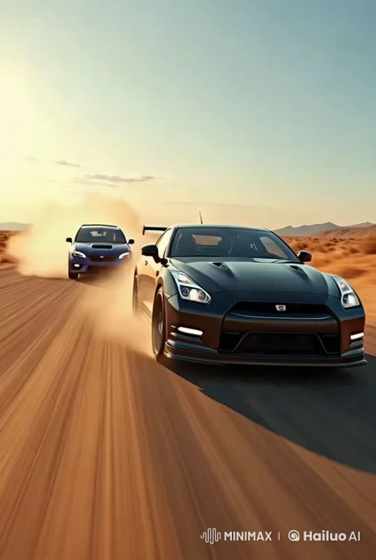 High-Performance Cars Race in Desert Setting – AI Generated Video | Hailuo AI