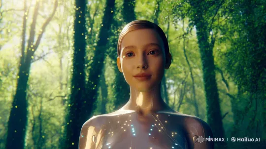 Robotic Beauty in Enchanted Forest Cinematic Scene – AI Generated Video | Hailuo AI