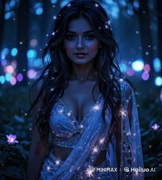 Enchanted Forest: Model Poses in Magical Night Setting – AI Generated Video | Hailuo AI