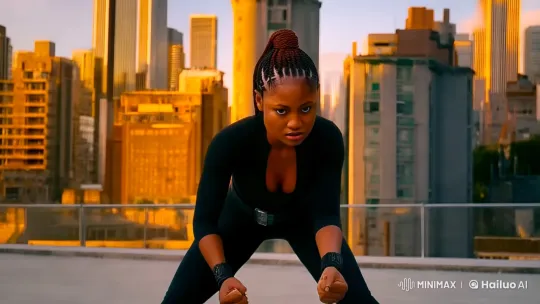 Martial Artist Prevails on Rooftop Amid Cityscape – AI Generated Video | Hailuo AI
