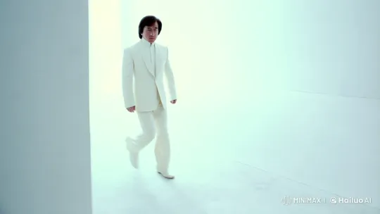 Jackie Chan Battles Ninjas in Stark White Hallway Fight Scene – AI Generated Video | Hailuo AI
