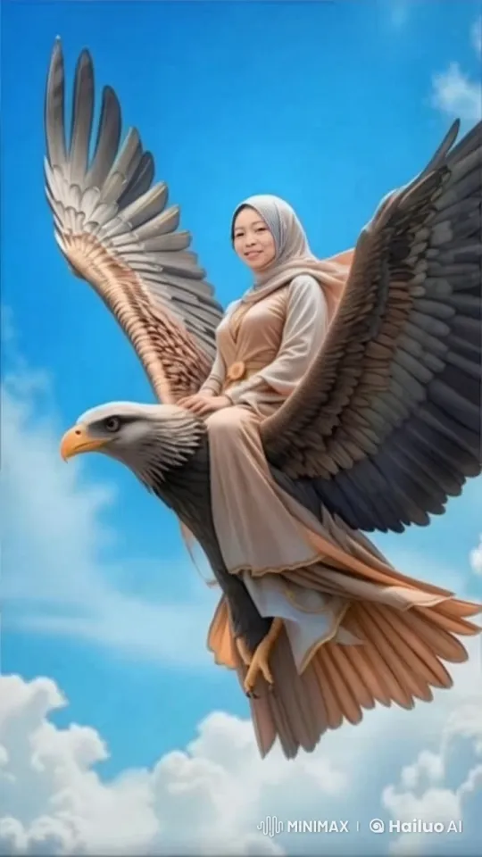Eagle Soars with Serene Woman in Tranquil Sky – AI Generated Video | Hailuo AI