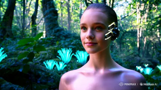 Synthetic Beauty in a Lush Forest Setting – AI Generated Video | Hailuo AI