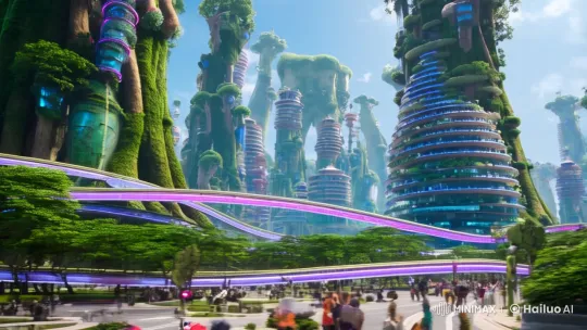Future Megacity: Nature, Technology, and Mystical Dimensions – AI Generated Video | Hailuo AI