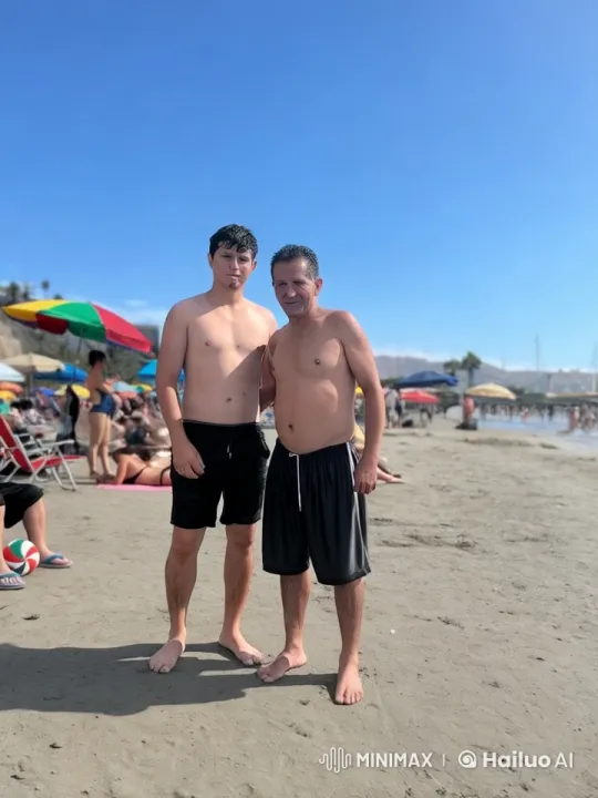 Two Men Enjoy Playful Boxing on Vibrant Beach – AI Generated Video | Hailuo AI