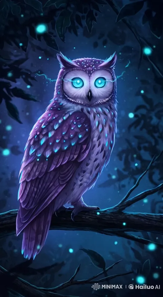 Mystical Forest: Enchanted Owl Amidst Blue Glow – AI Generated Video | Hailuo AI