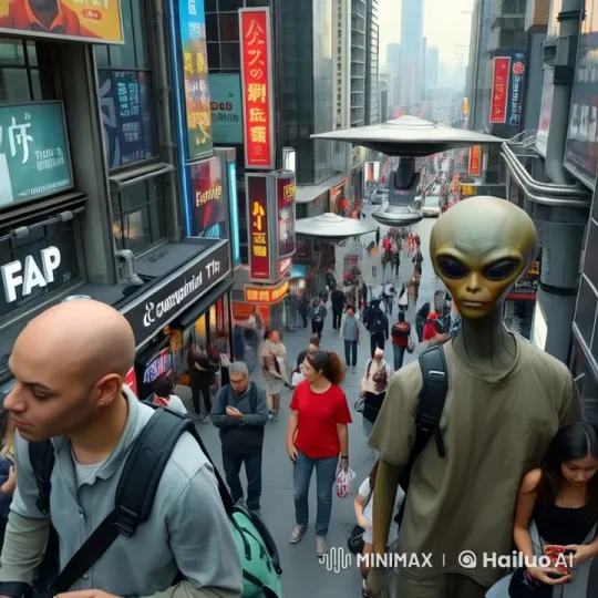 Alien's Surreal Walk Through a Futuristic Human City – AI Generated Video | Hailuo AI