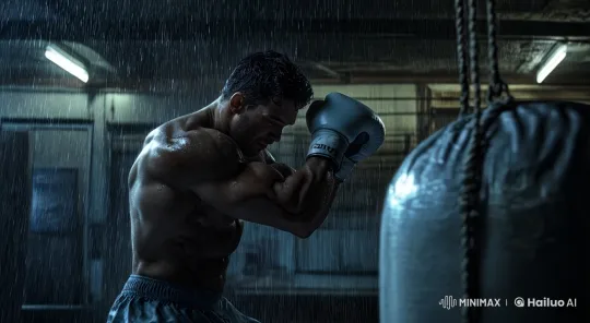 Intense Boxing Training in a Rainy Gym – AI Generated Video | Hailuo AI