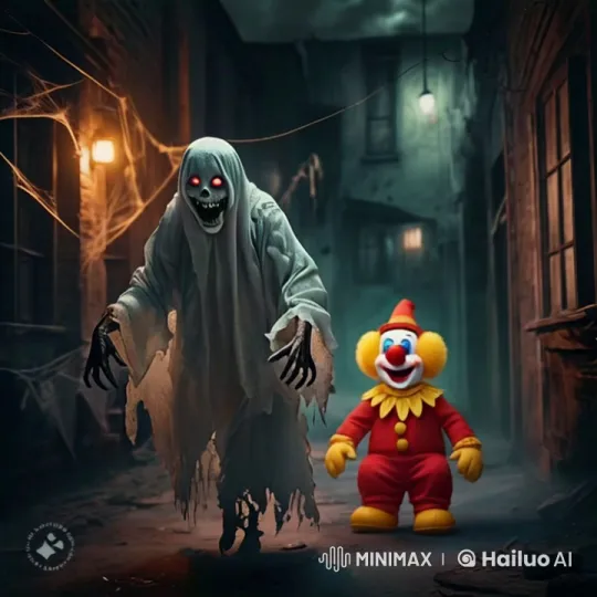 Ghost and Clown Dance-Off in Spooky Alley – AI Generated Video | Hailuo AI