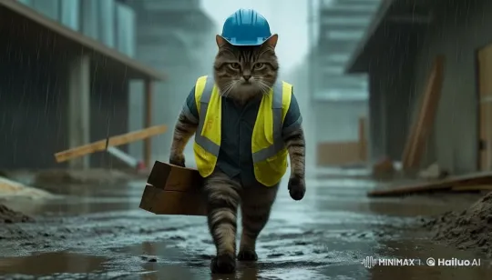 Cute Cat Contractor Walks Through Construction Site – AI Generated Video | Hailuo AI