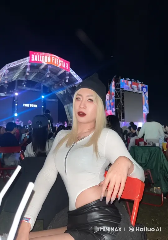 Confident Woman in Chic Outfit at Festival – AI Generated Video | Hailuo AI