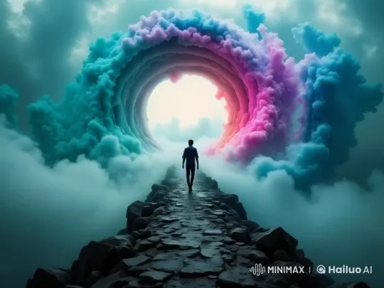 Man's Journey Through a Vibrant Vortex in Surreal Setting – AI Generated Video | Hailuo AI