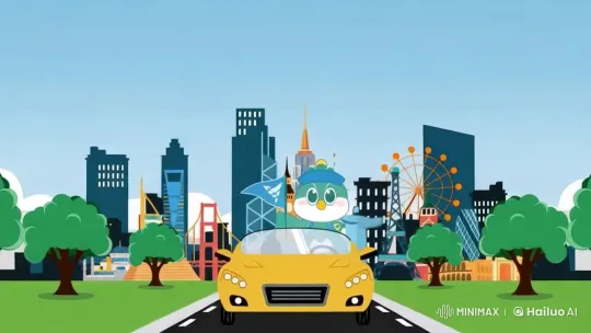 Peacock Drives Through World Cities in Animated Adventure – AI Generated Video | Hailuo AI