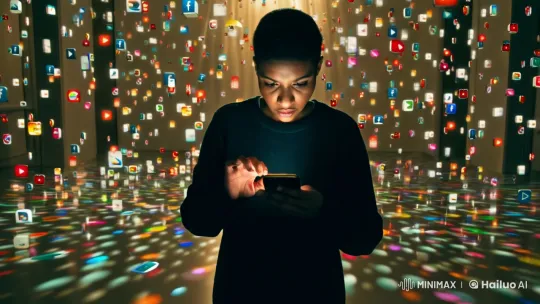 Engrossed in Digital Glow Amidst Ethereal Ambiance – AI Generated Video | Hailuo AI