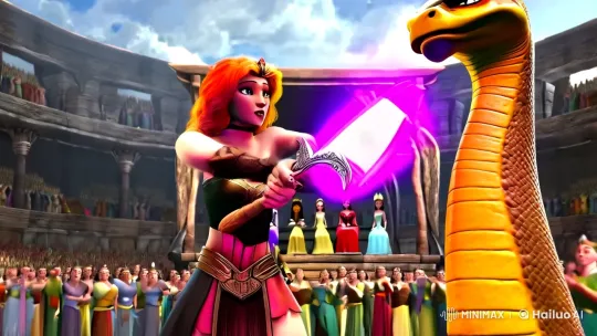 Female Gladiator Defeats Snake Demon King in Ancient Arena – AI Generated Video | Hailuo AI