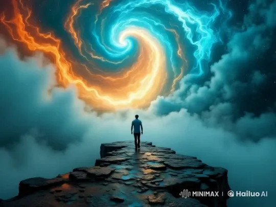 Man Approaches Enigmatic Vortex on Rocky Path – AI Generated Video | Hailuo AI