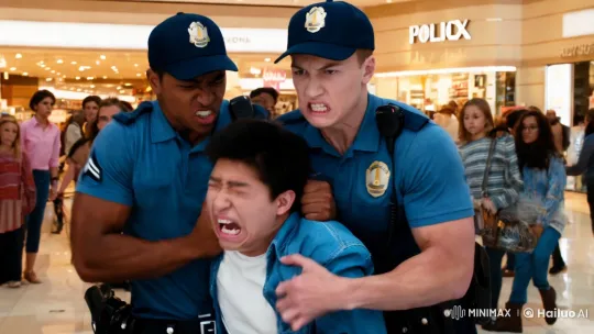 Arrest at the Mall: Tension Between Officers and Suspect – AI Generated Video | Hailuo AI