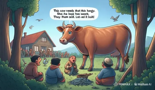 Village Community Feeds Weak Cow with Compassion – AI Generated Video | Hailuo AI