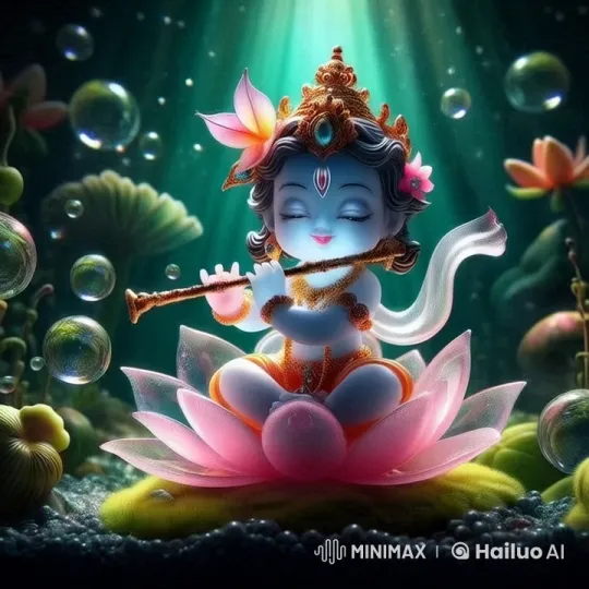 Baby Krishna Plays Flute on Glowing Lotus in Animated Short – AI Generated Video | Hailuo AI