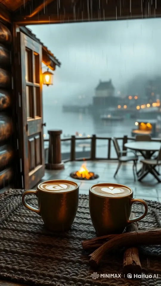 Cozy Cabin: Coffee, Bonfire, and Gentle Rain – AI Generated Video | Hailuo AI
