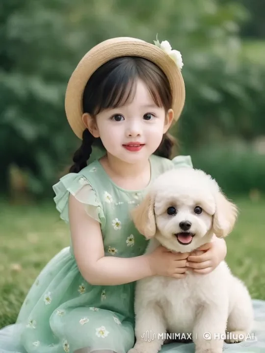 Young Girl and Poodle in Serene Park Setting – AI Generated Video | Hailuo AI