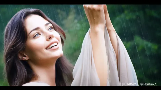 Woman Dancing in the Rain: A Joyful, Glowing Portrait – AI Generated Video | Hailuo AI